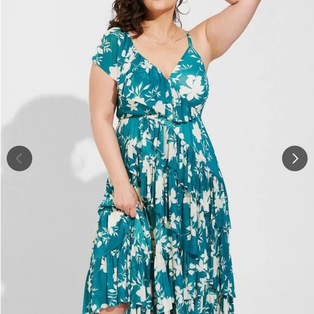 torrid Teal One-Shoulder Floral Maxi Dress